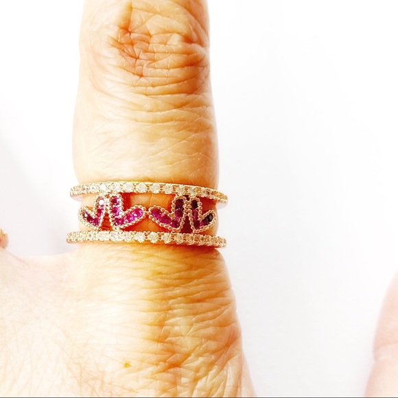 Delicate Sweethearts Crystal Rose Gold Pave Ring - Picture 4 of 6